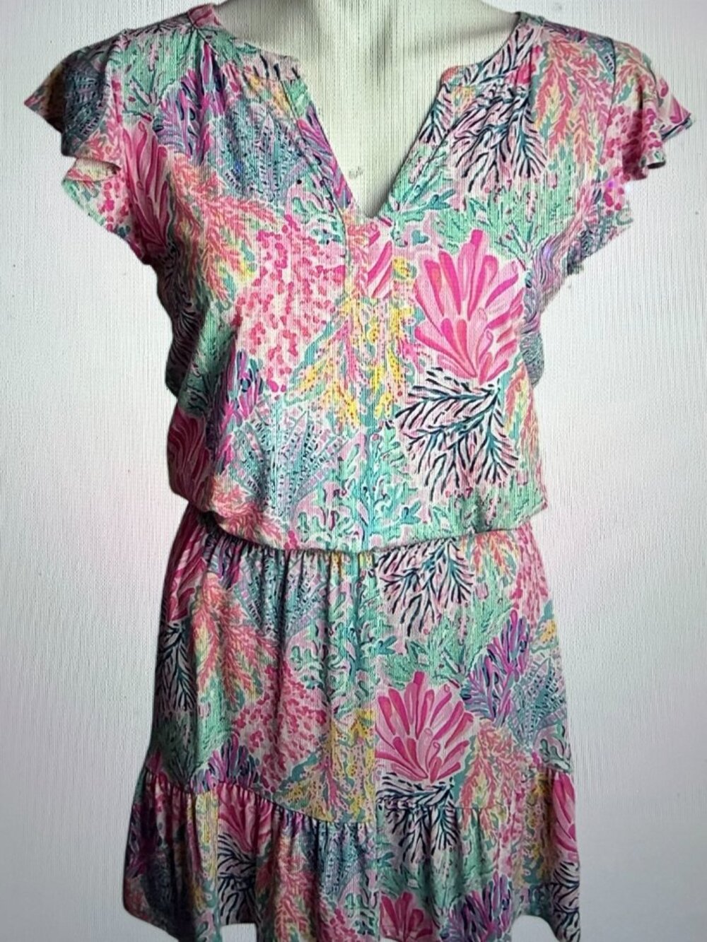 Lilly Pulitzer Tropical Coral Reef Romper Women's Small Pink Blue